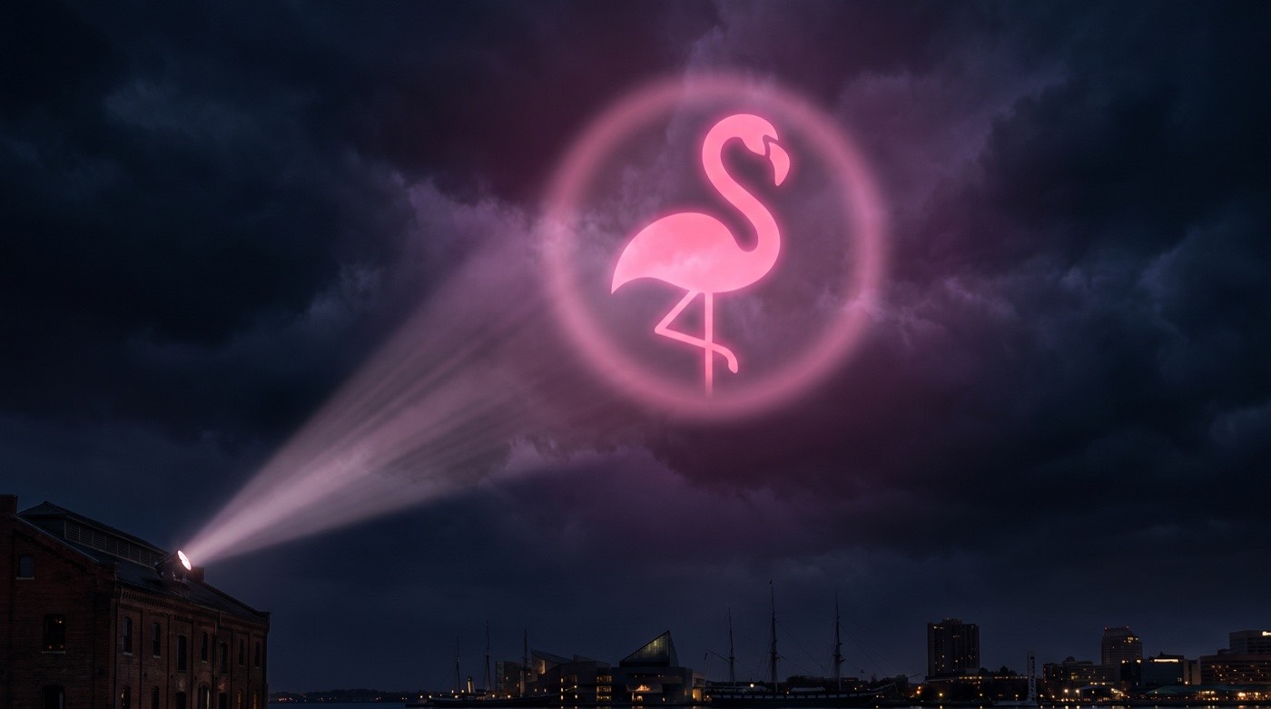 The Flamingo Signal above Baltimore at night