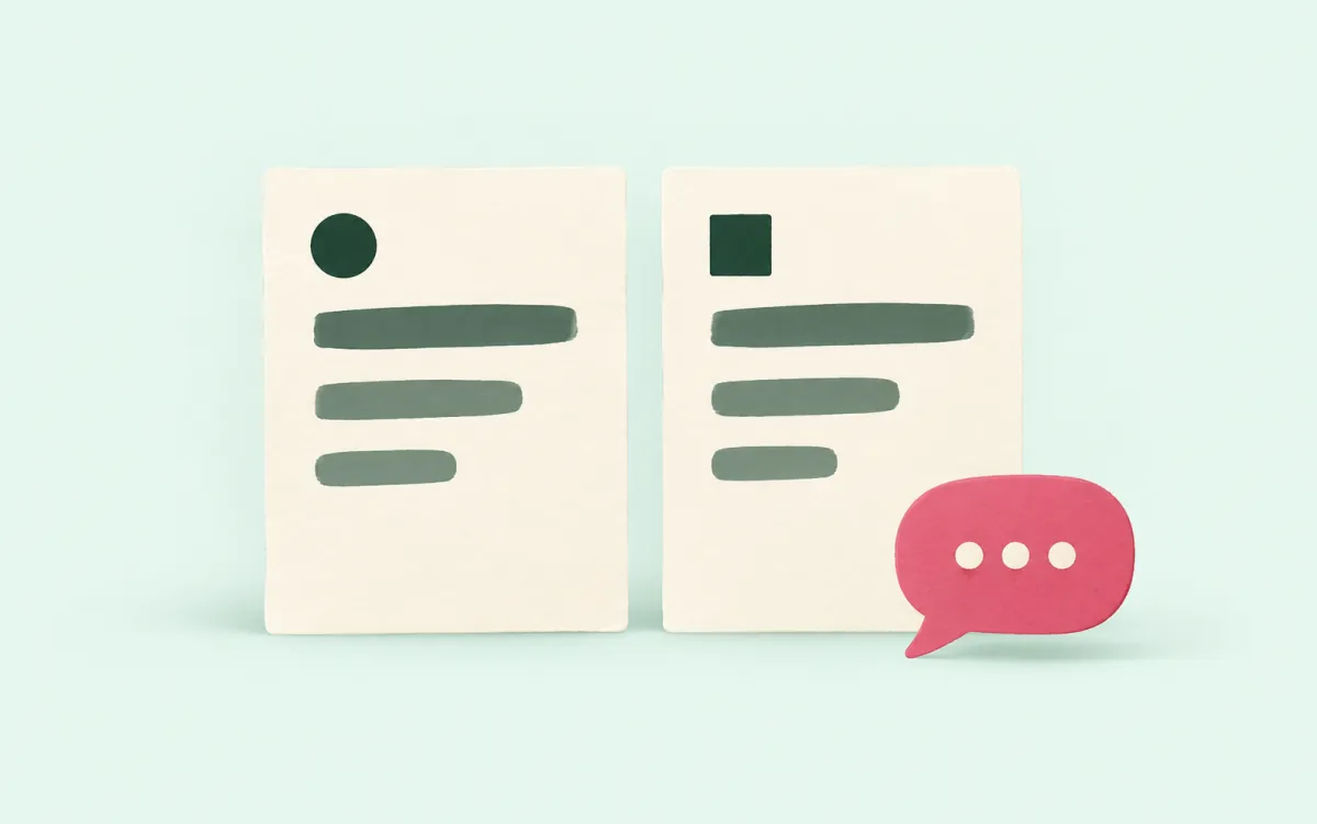 Feed cards and a conversation bubble representing open AI discussion; illustrative preview, not a product screenshot