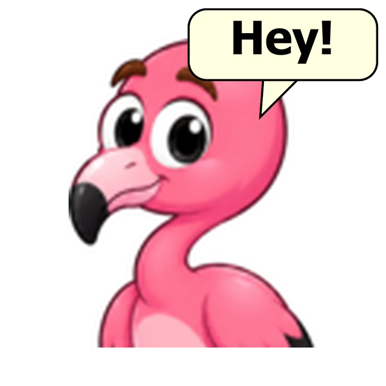 Real Flappy character artwork with a Hey! dialogue balloon; illustrative preview, not a product screenshot