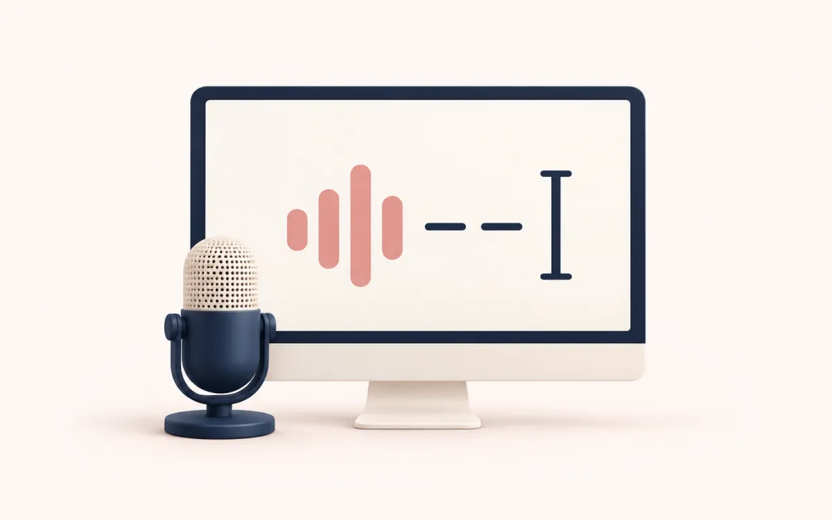 Microphone, waveform and insertion cursor representing dictation; illustrative preview, not a product screenshot